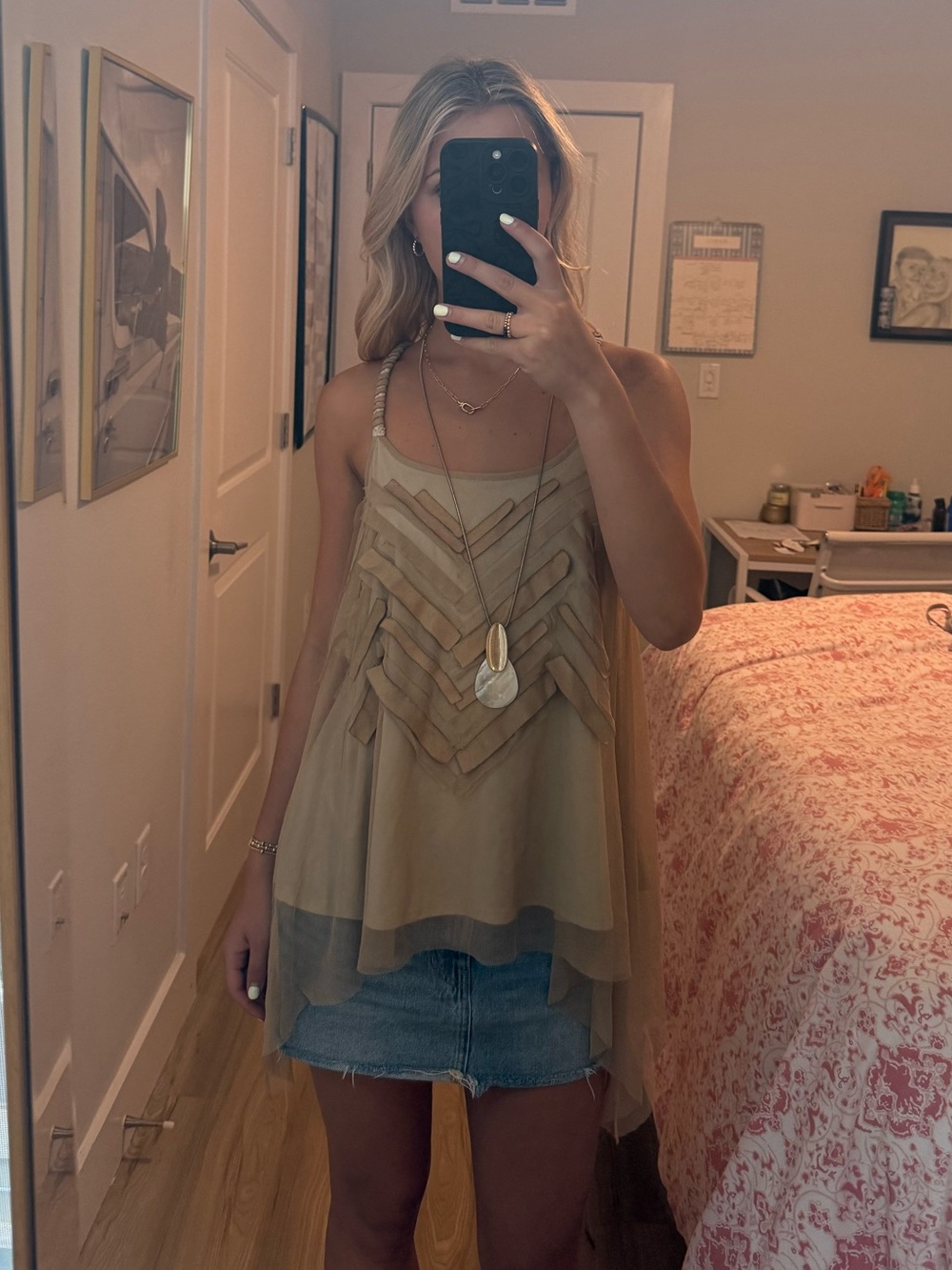 Light Tan Layered Sleeveless Women's Top